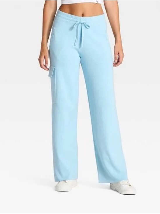 JoyLab Pants - JoyLab Women's High-Rise Sweater Cargo Pants, M- Light Blue